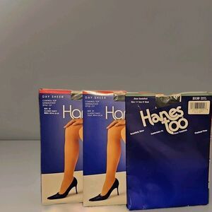 Lot Of 3 VTG HANES TOO Sheer Pantyhose And Daysheer  Size EF , Black And Navy